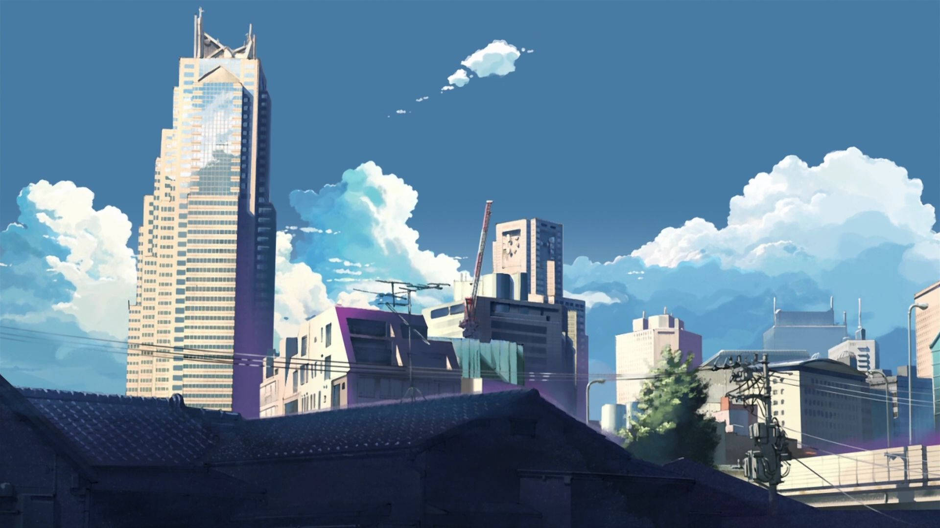 Blue Anime Buildings Aesthetic Wallpaper