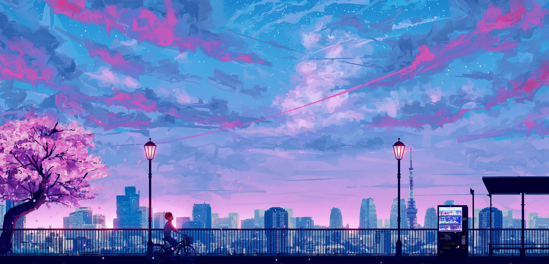 Blue Anime City Aesthetic Wallpaper