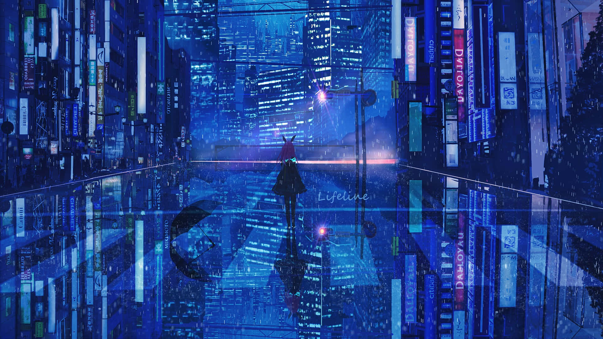 Blue Anime Empty City Road Wallpaper