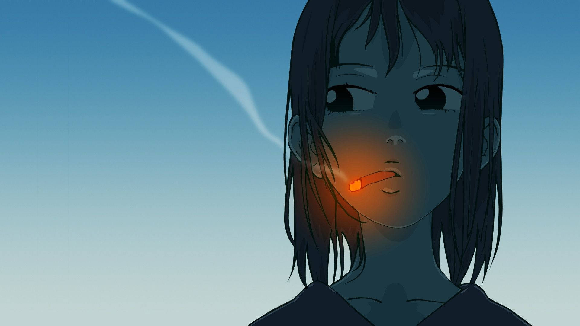 Blue Anime Girl Smoking Aesthetic Wallpaper