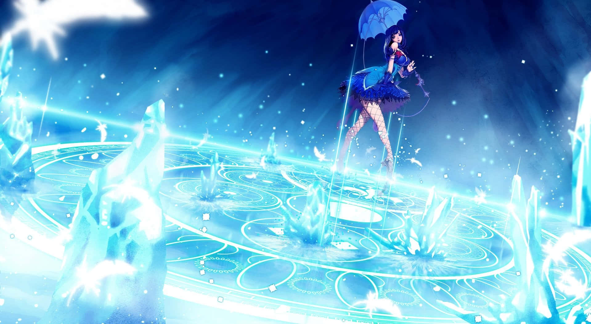 Blue Anime Girl With An Umbrella Wallpaper