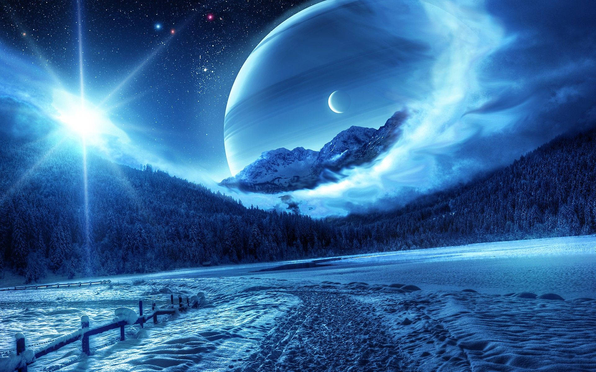 "Relax and Unwind with This Breathtaking Blue Anime Scenery" Wallpaper