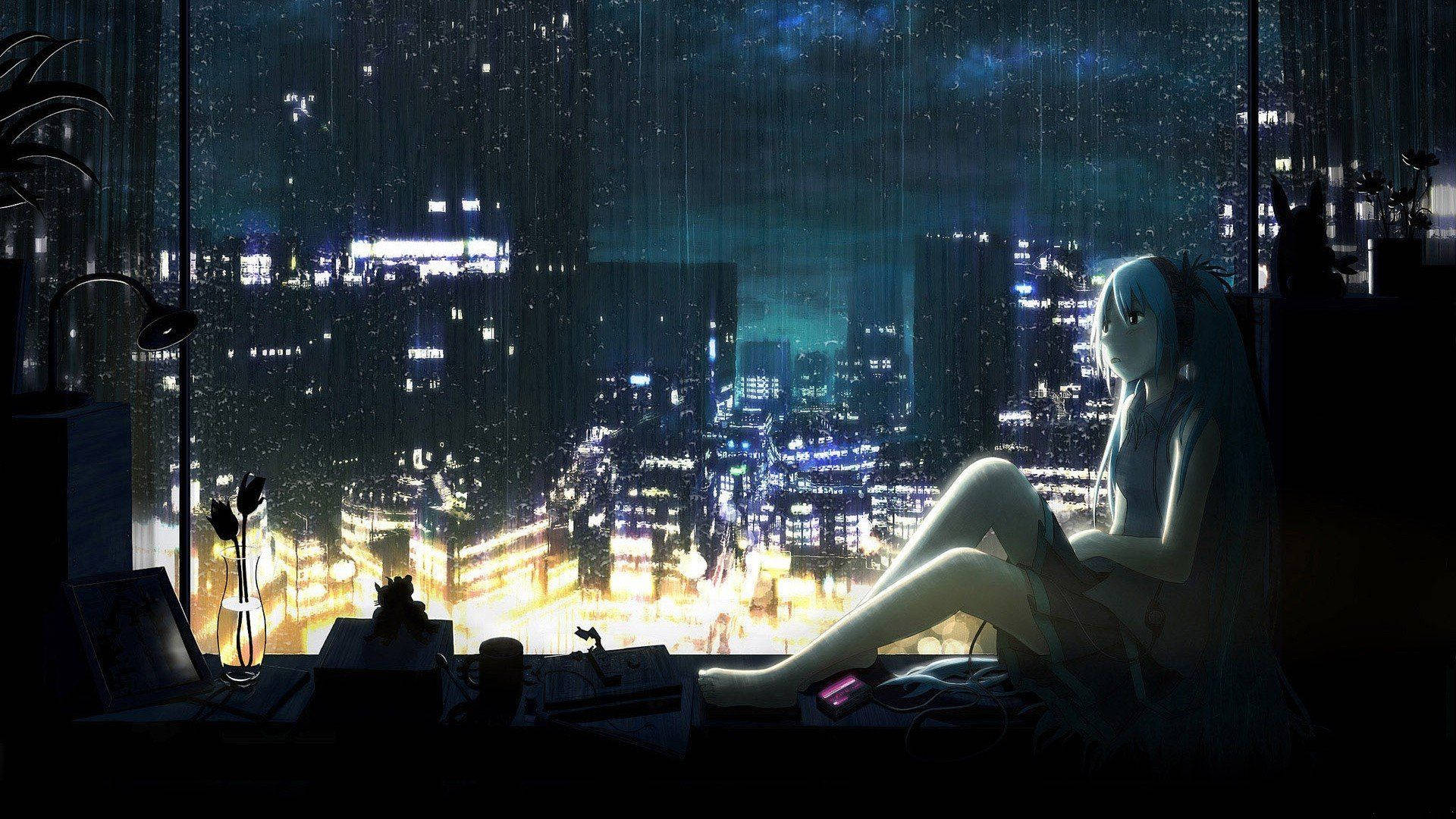 Majestætiskblå Anime-sceneri. Wallpaper