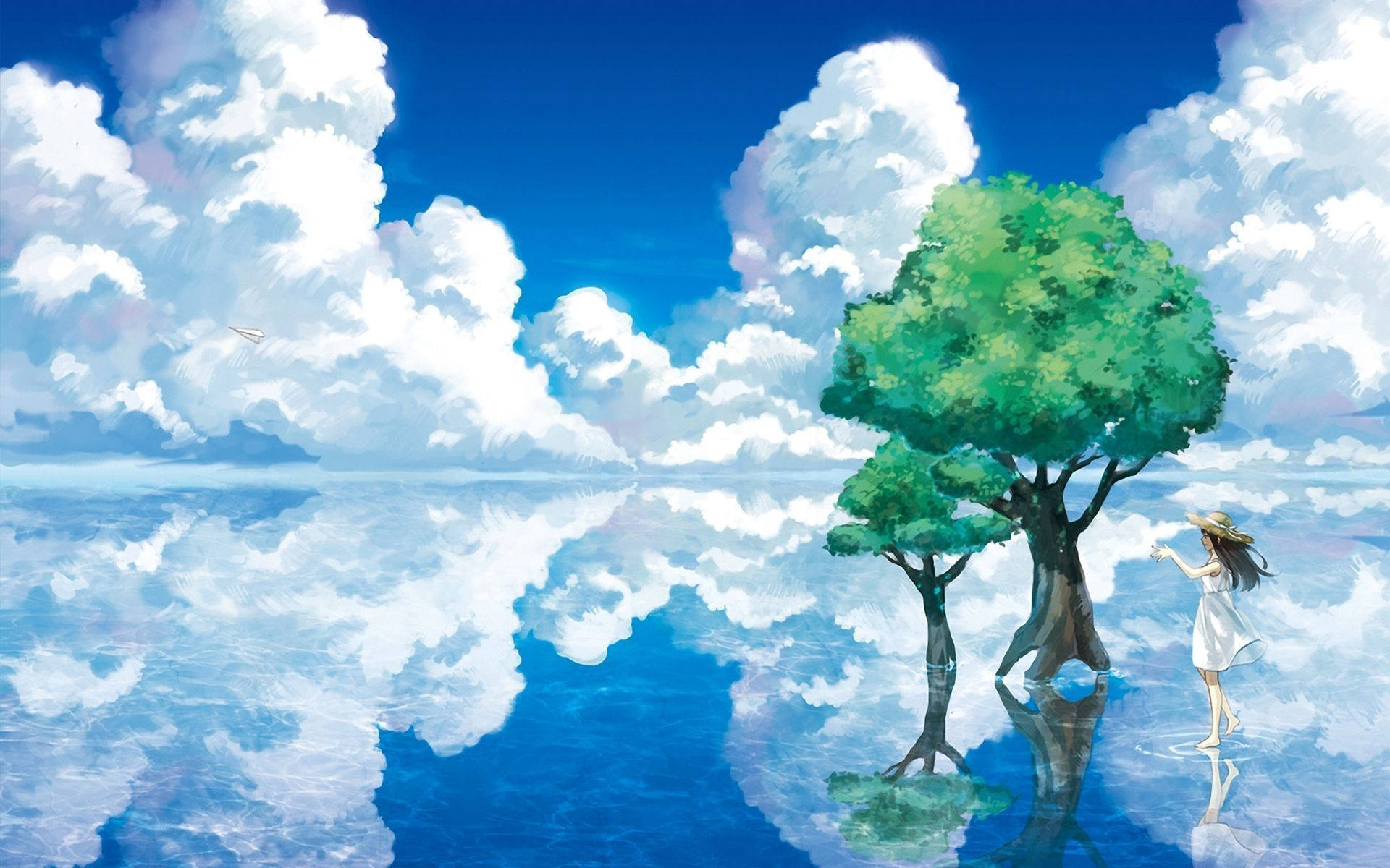 Fridfulltblått Anime-landskap Wallpaper