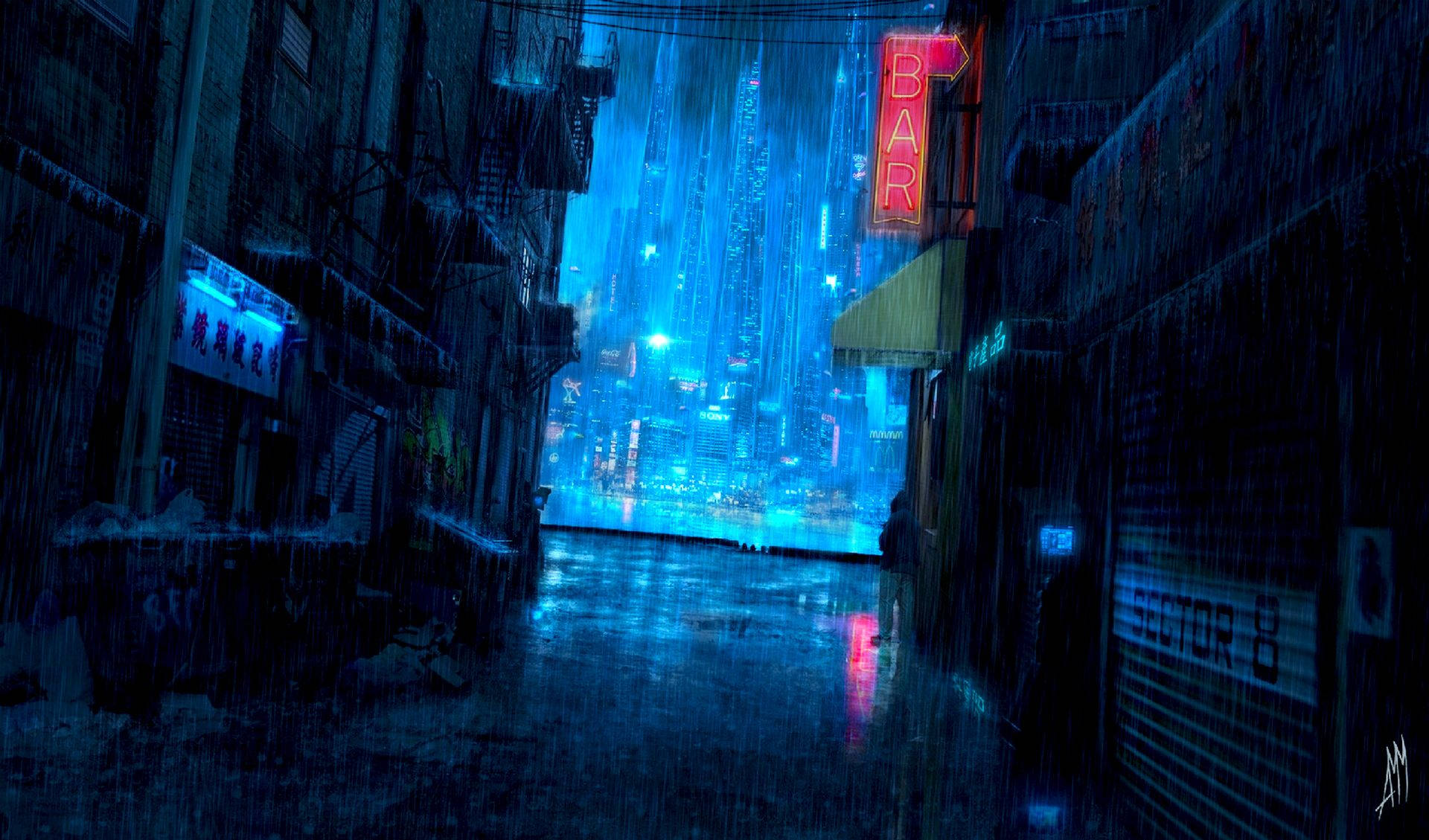 Nyd det smukke blå anime-landskab Wallpaper