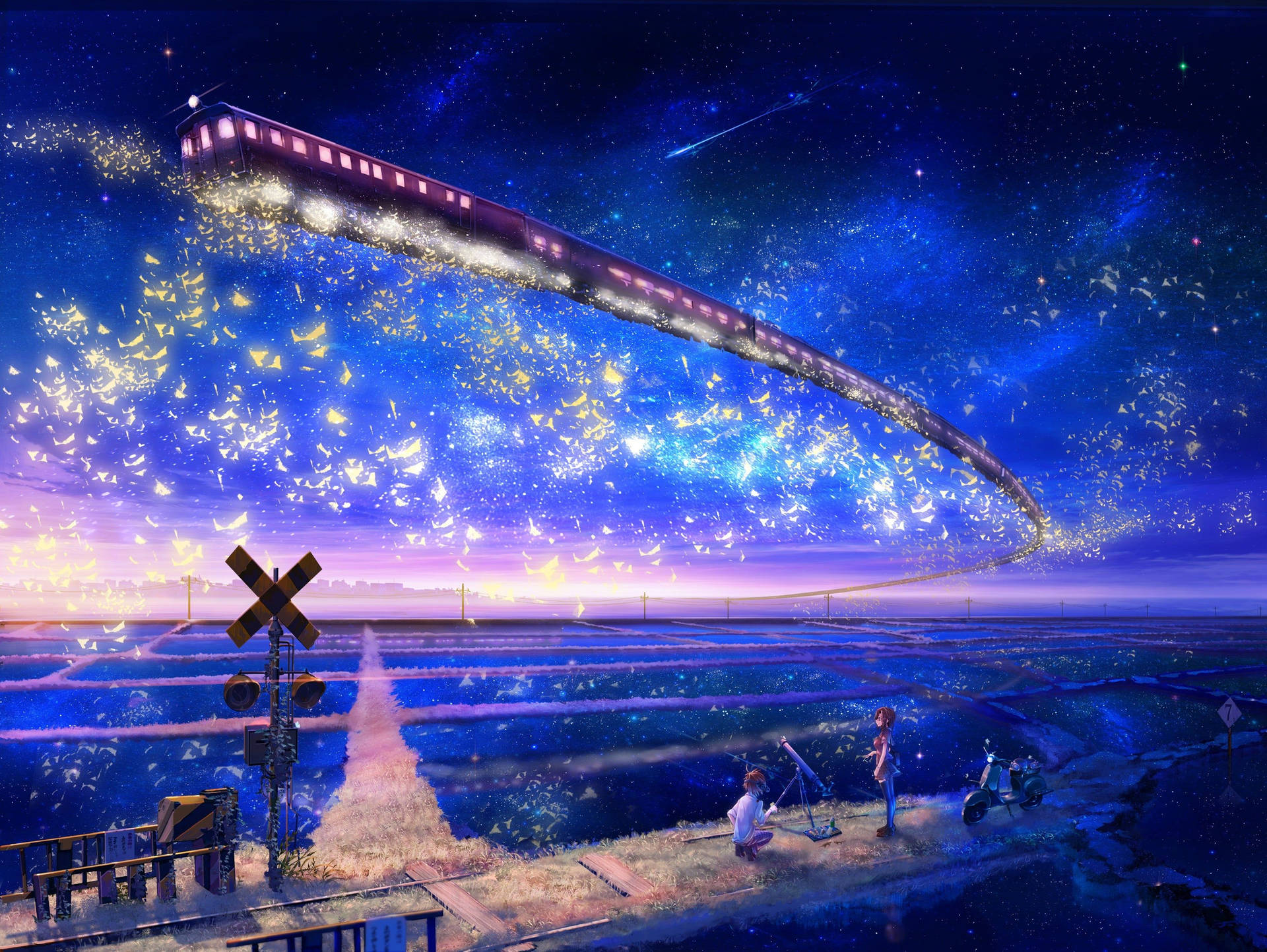 Eineruhige Blaue Anime-landschaft Mit Einem Malerischen See Und Einer Schneebedeckten Bergkette Wallpaper