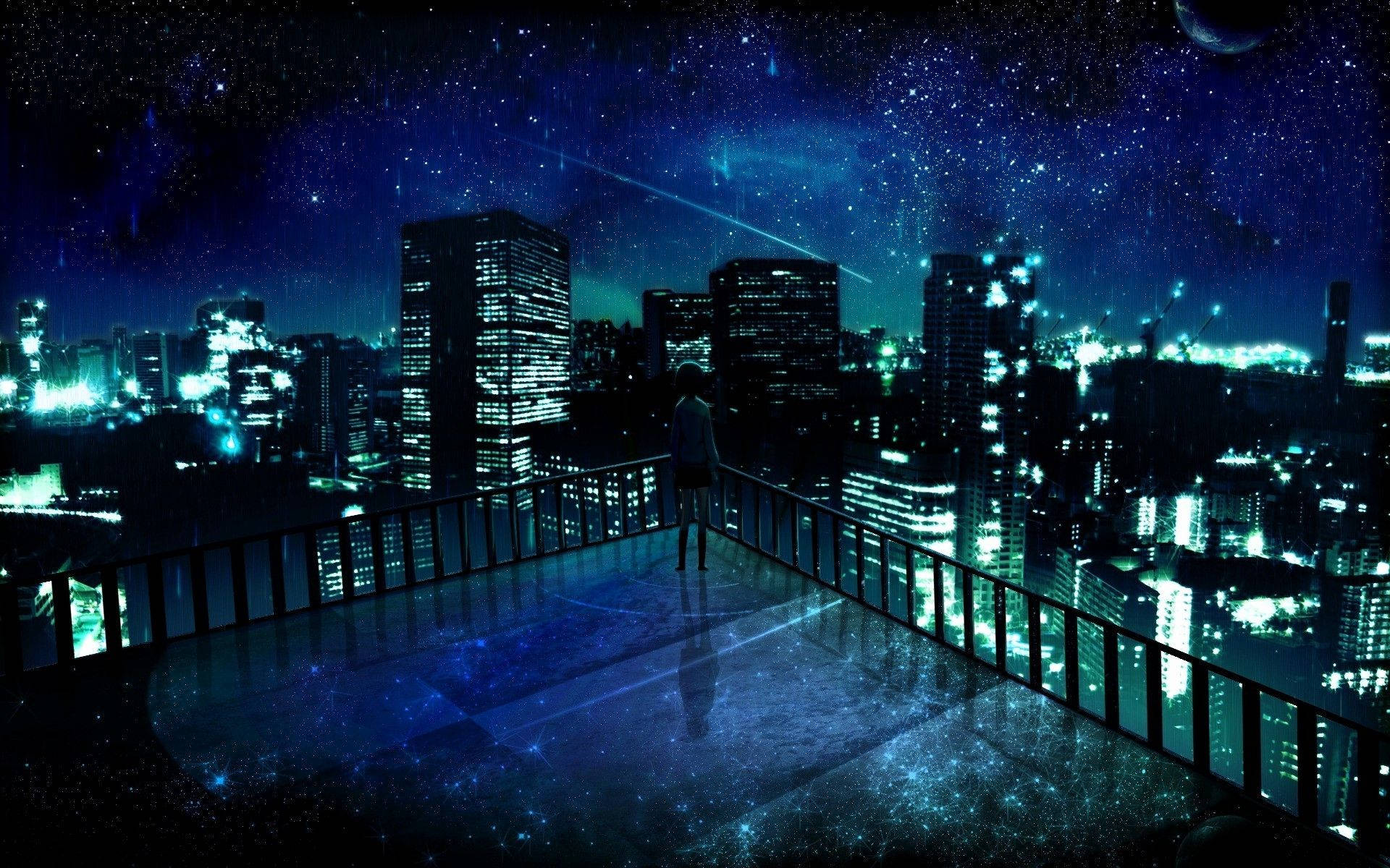 Blå anime-landskab - Et smukt animeret havudsigt. Wallpaper