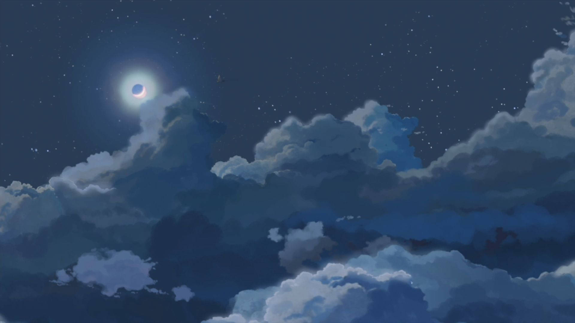 En rolig og beroligende blå anime landskab. Wallpaper