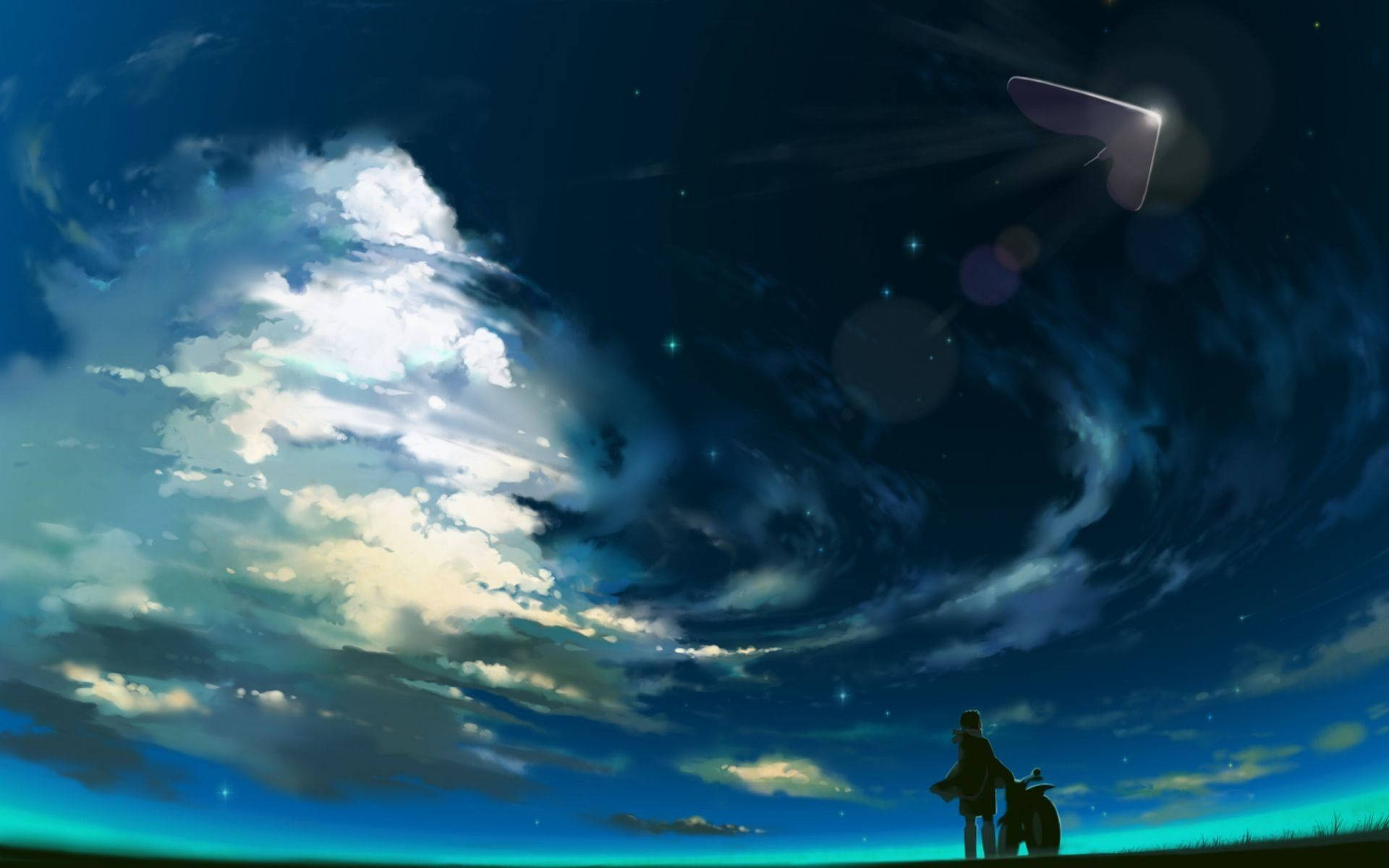 Eninlevelsefull, Fridfull Blå Anime Scen Wallpaper