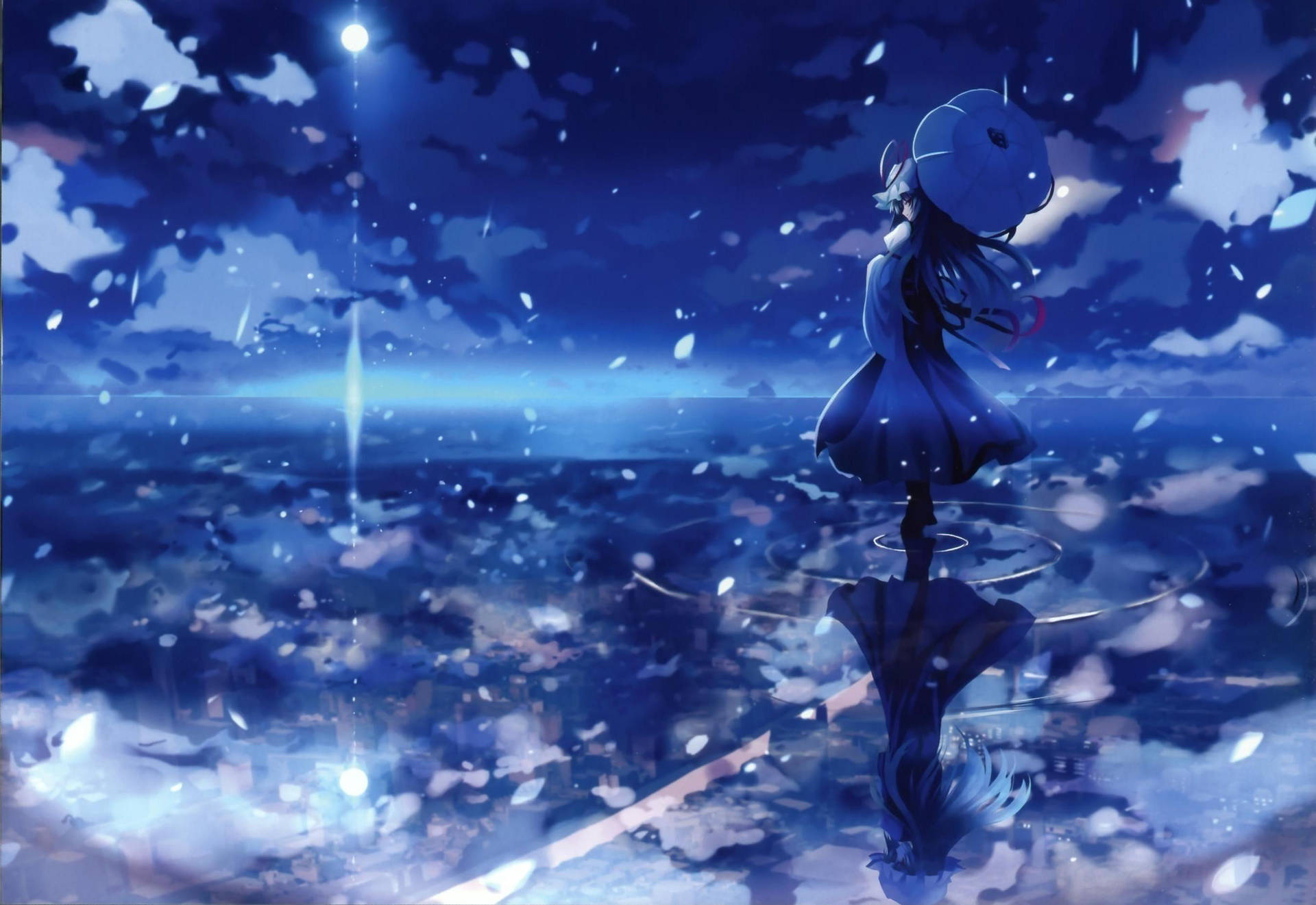 Unforgettable View of a Blue Anime Scenery Wallpaper