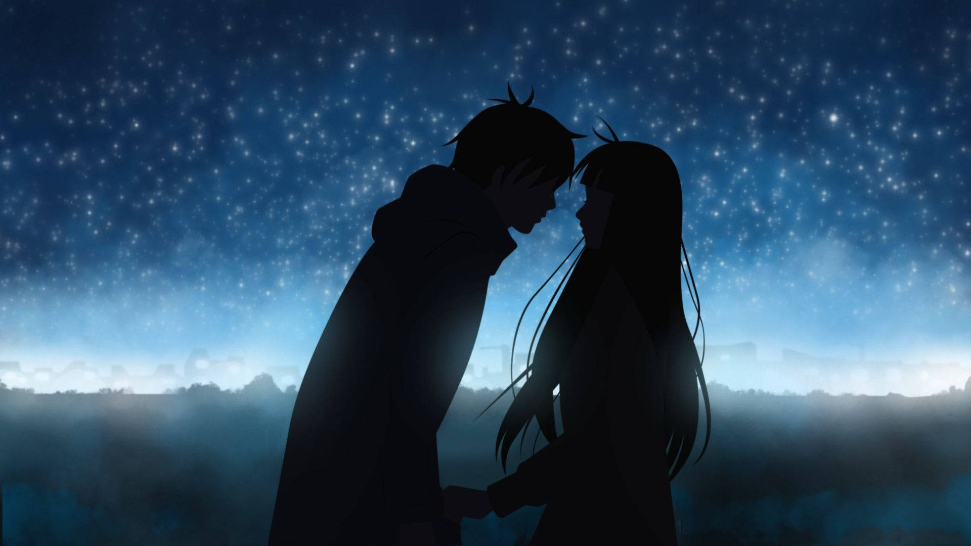 Blue Anime Silhouette Couple Aesthetic Wallpaper