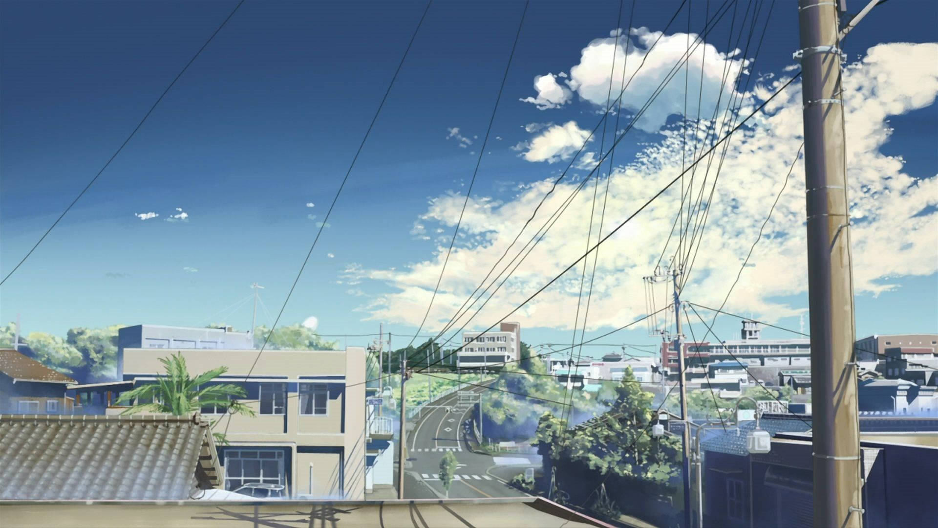 Blue Anime Street Electric Post Aesthetic Wallpaper