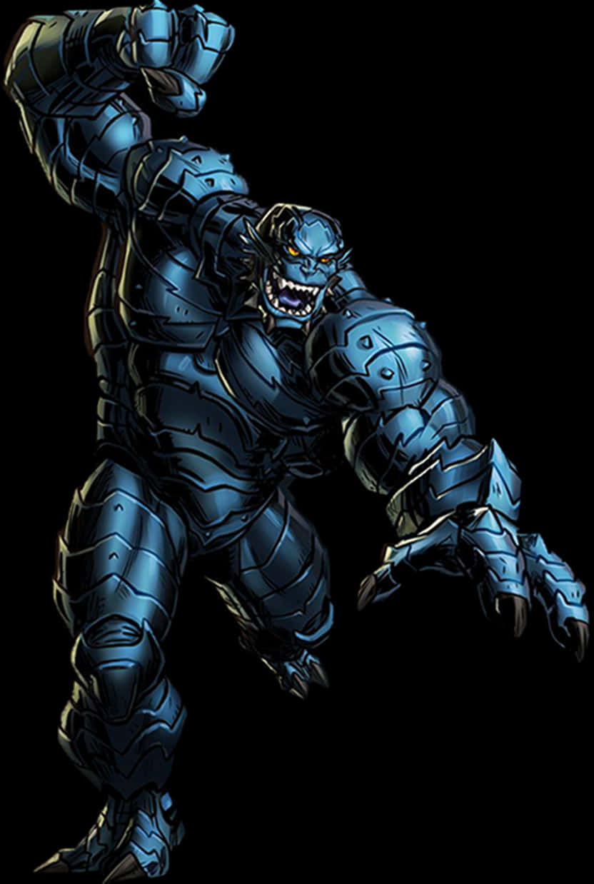 Blue Armored Giant Character PNG