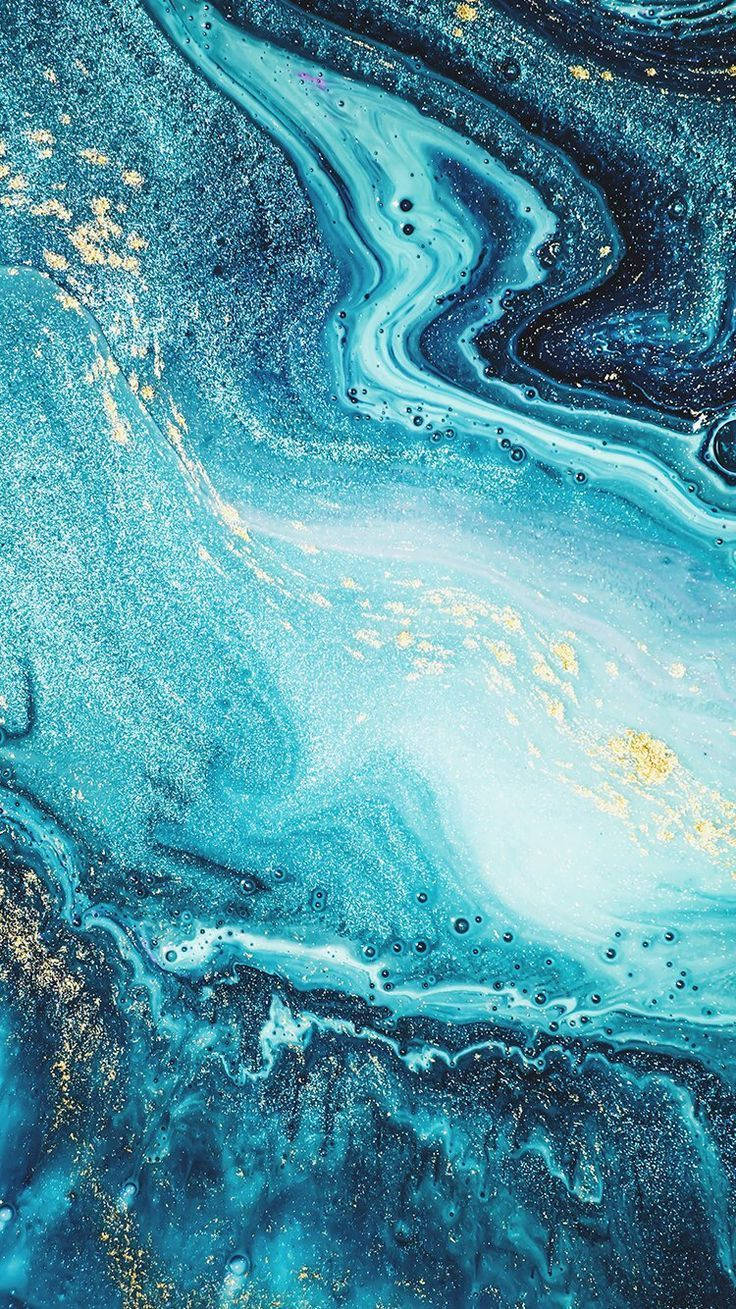 En blå og guld abstrakt maling Wallpaper