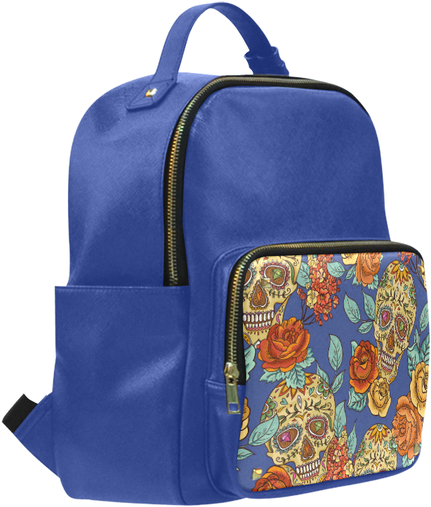 Blue Backpackwith Skull Pattern Pocket PNG