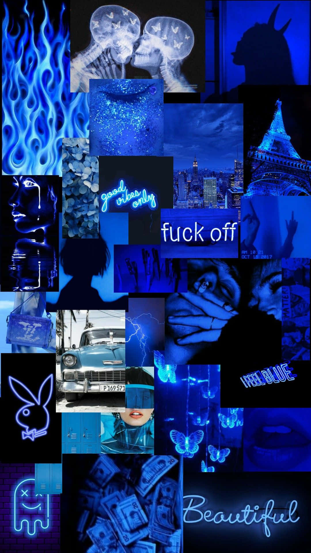 Blue Baddie Beautiful Collage Wallpaper