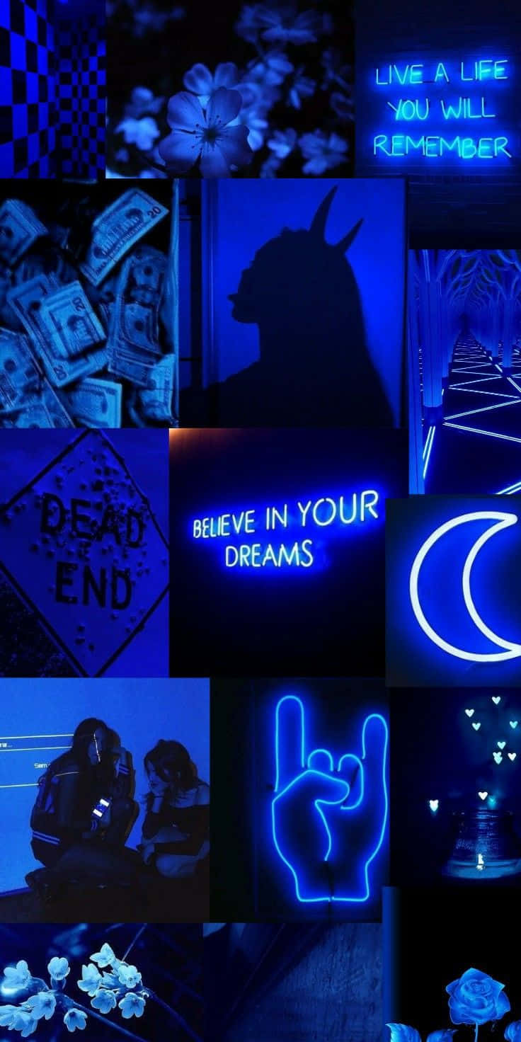 Blue Baddie Crescent Moon Aesthetic Collage Wallpaper