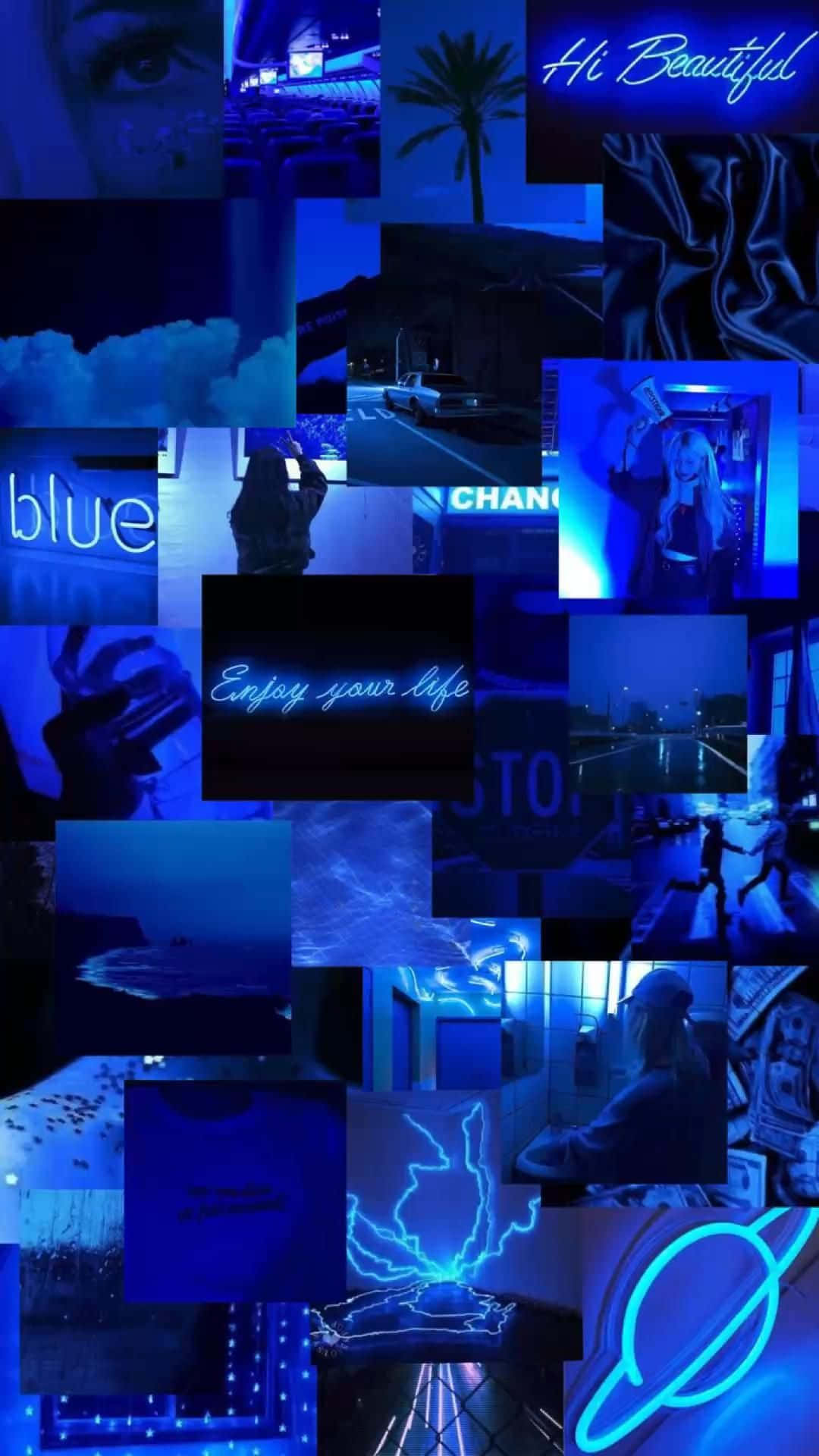 Neonblau Blau Baddie Collage Wallpaper