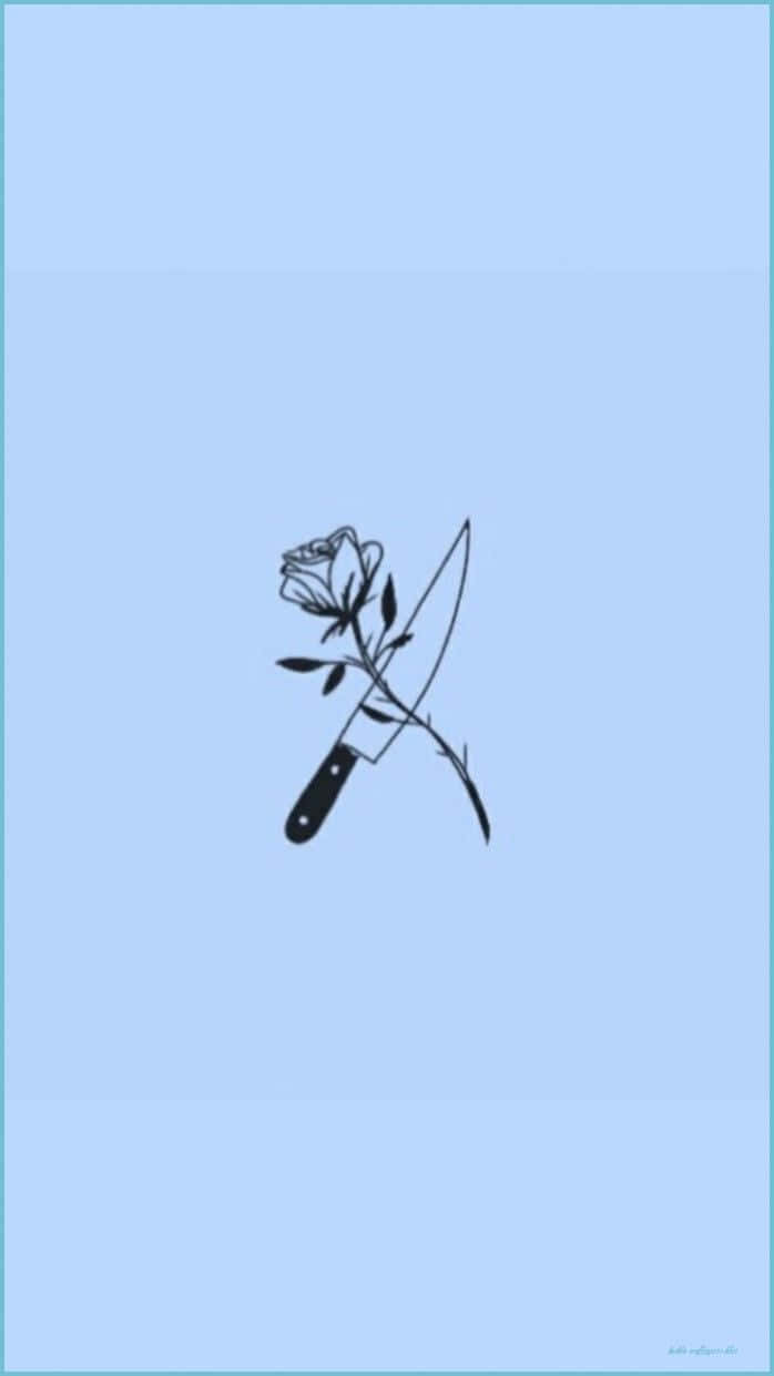 Chicamala Azul Con Cuchillo Y Rosa Fondo de pantalla