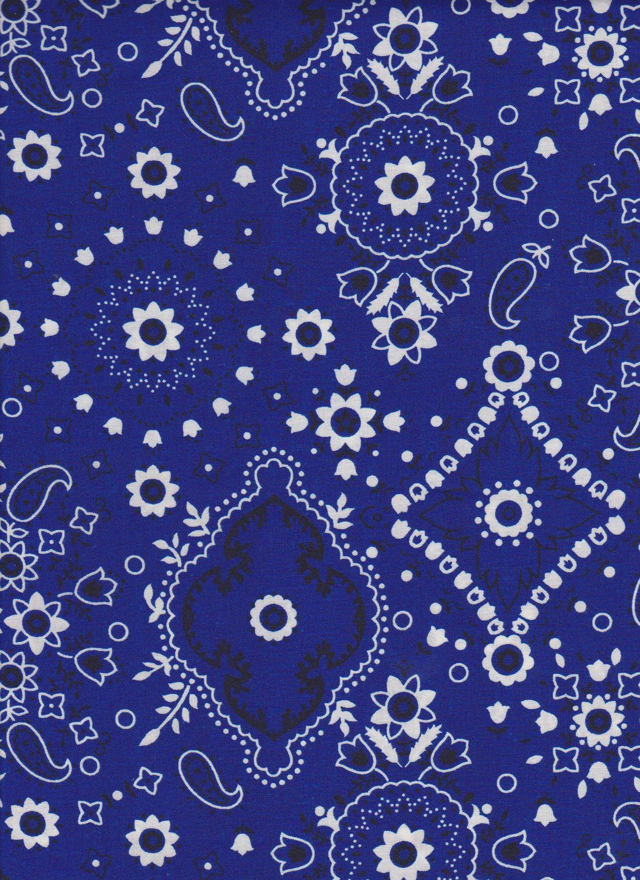 Blue Bandana Floral Pattern Wallpaper