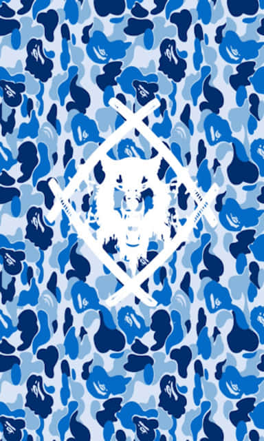Et blåt og hvidt logo fra en badende abe Wallpaper