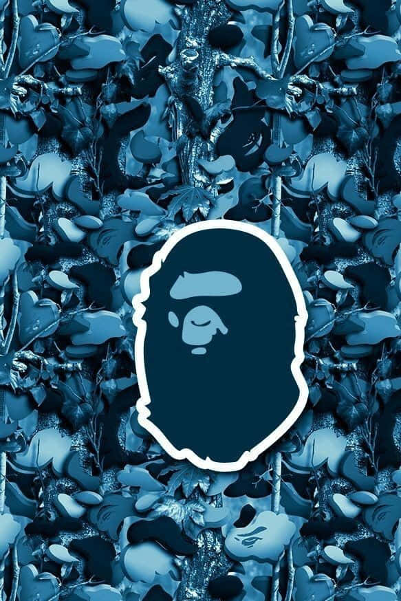 En badende abe blå camouflage sticker tapet Wallpaper