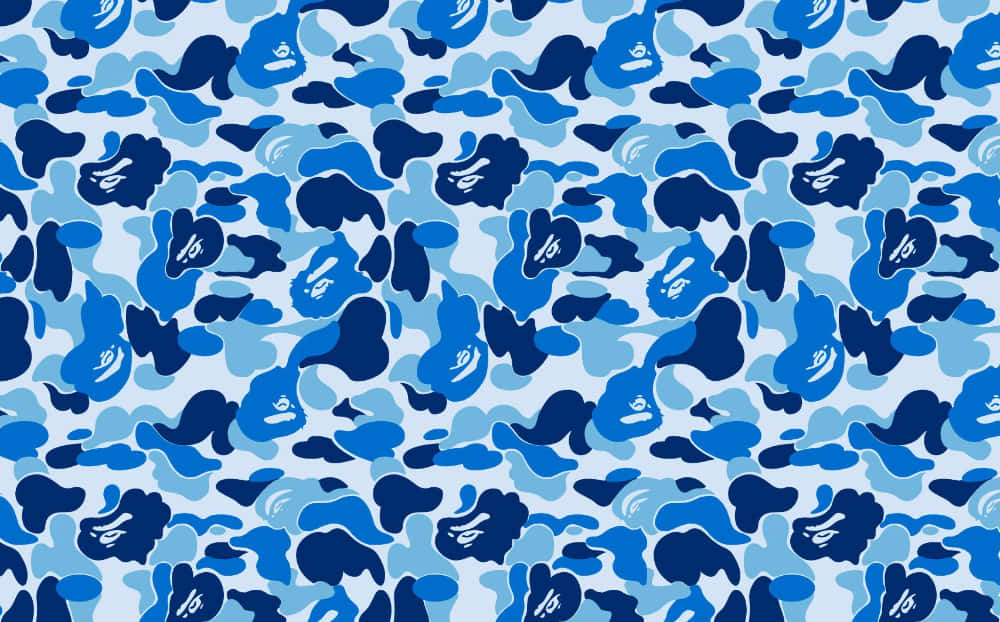 Gør et udsagn med Blå BAPE Camo Wallpaper