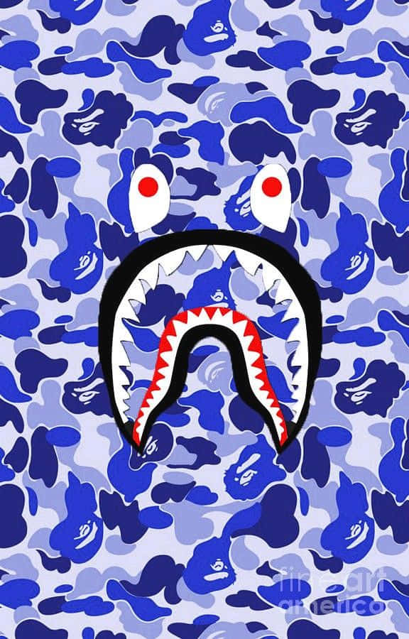 Stand out in style with this bold blue BAPE camo pattern Wallpaper