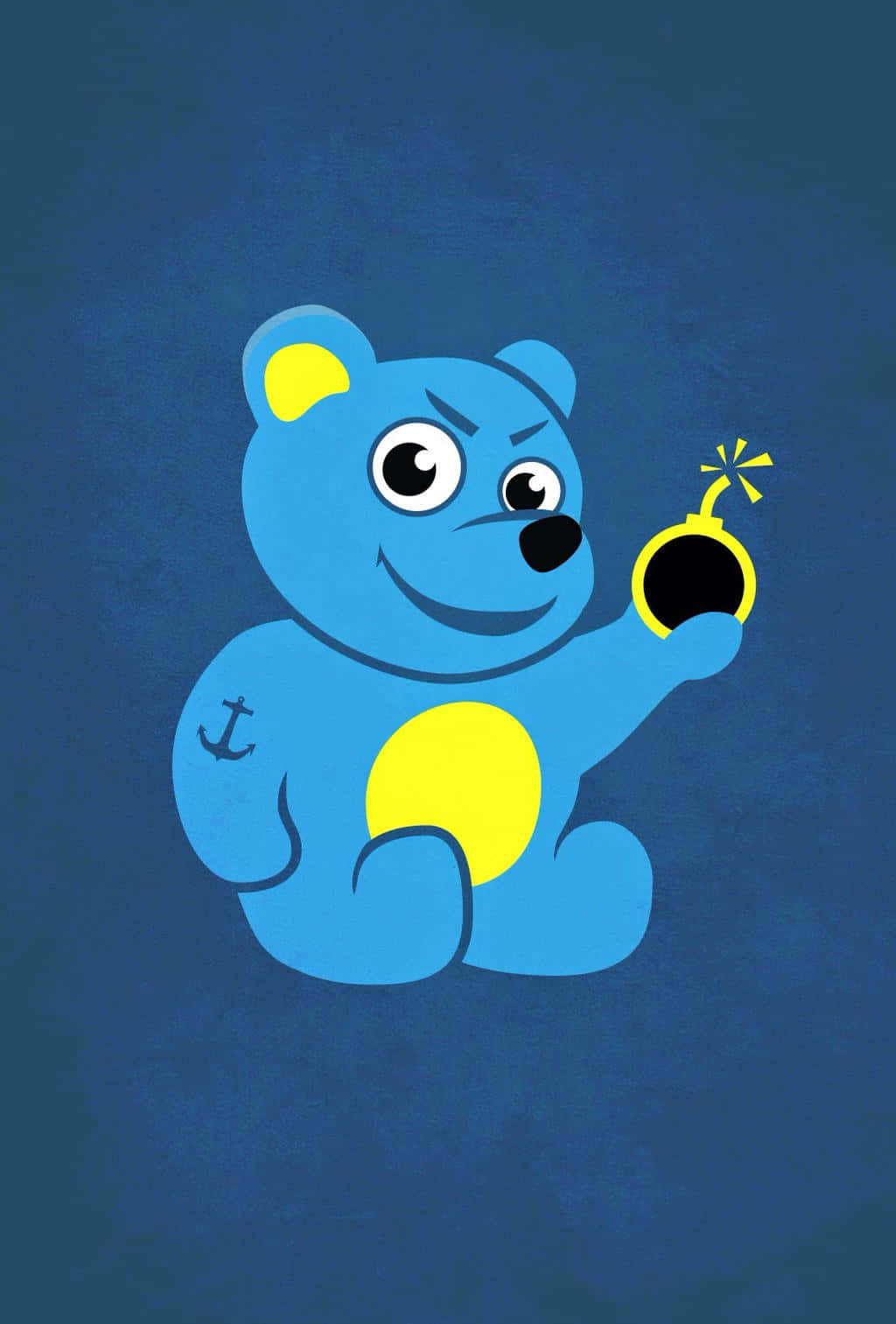 Blue Bear Holding Bomb Illustration Wallpaper