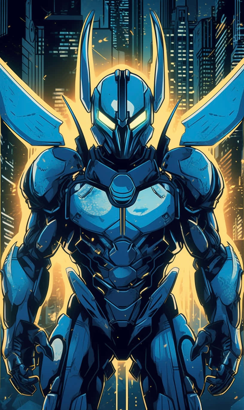 Blue Beetle Heroic Stance City Backdrop Wallpaper