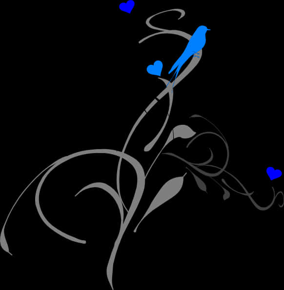 Blue Birdon Floral Vine Graphic PNG