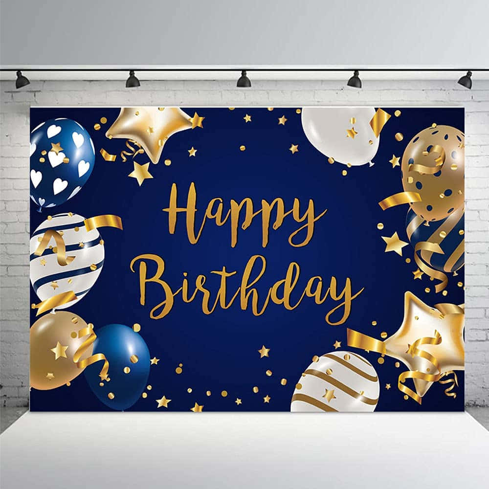 Happy Birthday Backdrop With Gold Balloons And Gold Foil