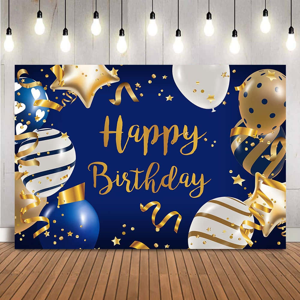 Happy Birthday Backdrop With Gold Balloons And Gold Foil