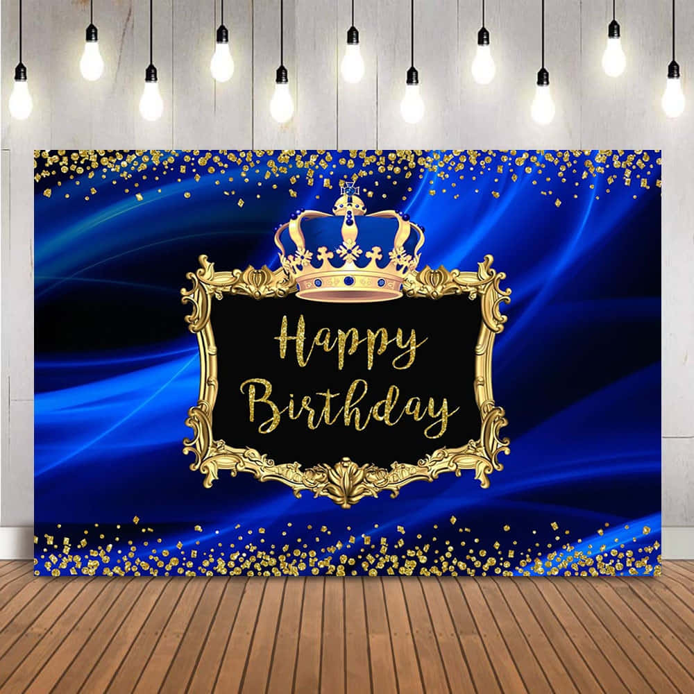Unfondo De Cumpleaños En Azul Y Dorado Con Una Corona