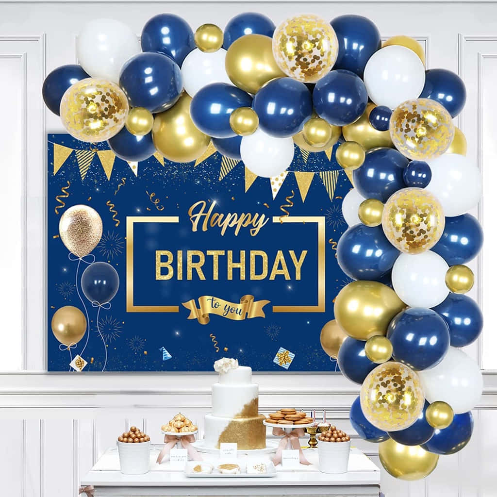A Birthday Party With Balloons And A Cake