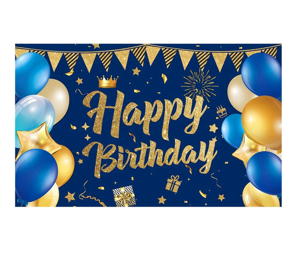 Happy Birthday Banner With Balloons And Gold Foil