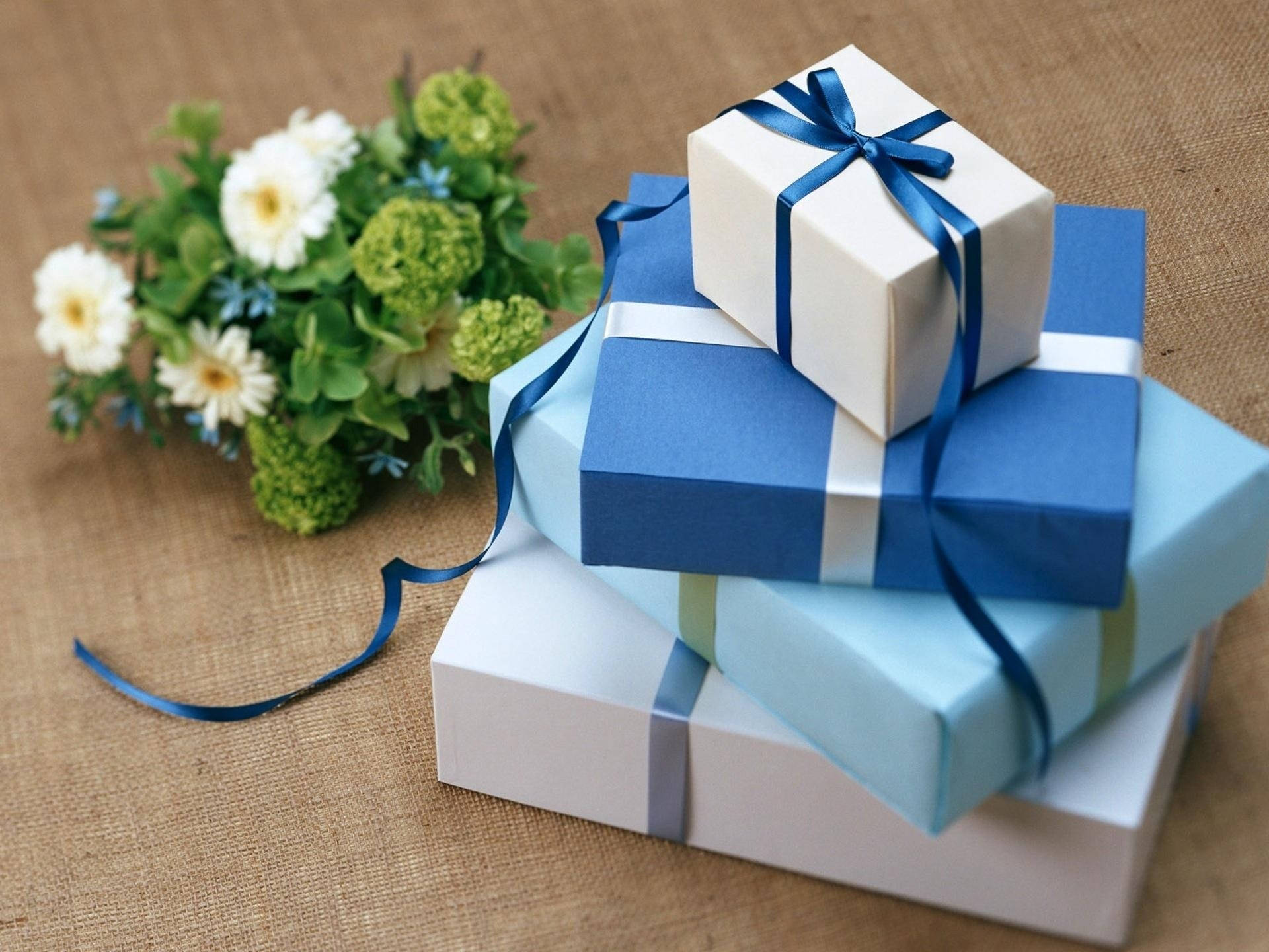 Blue Birthday Gift Boxes Wallpaper