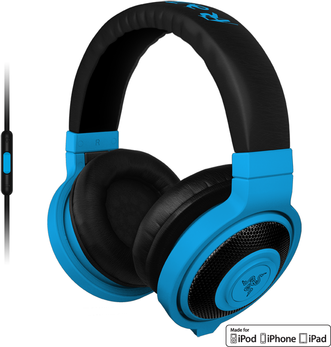 Download Blue Black Over Ear Headphoneswith Mic | Wallpapers.com