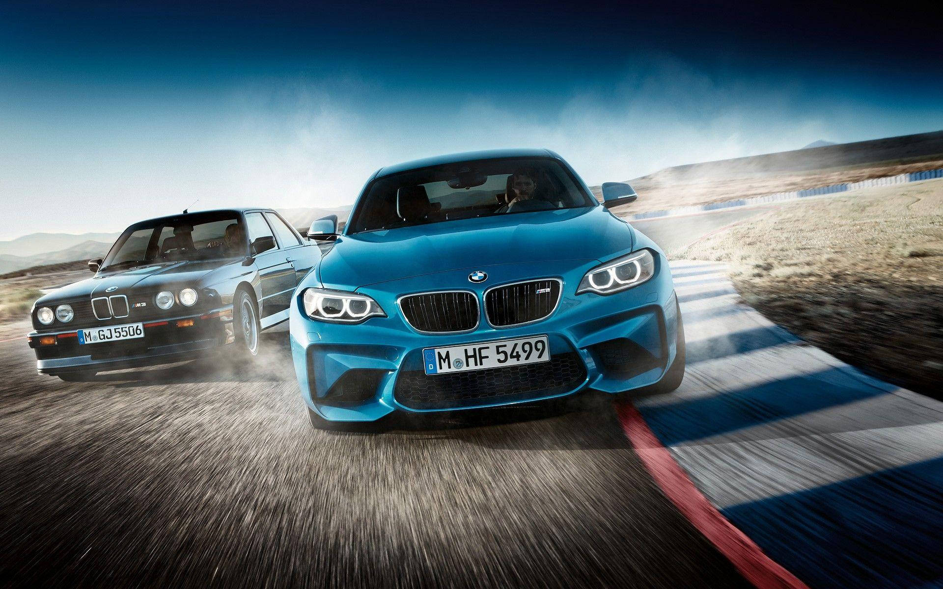 Blue Bmw Cars On Race Track Background