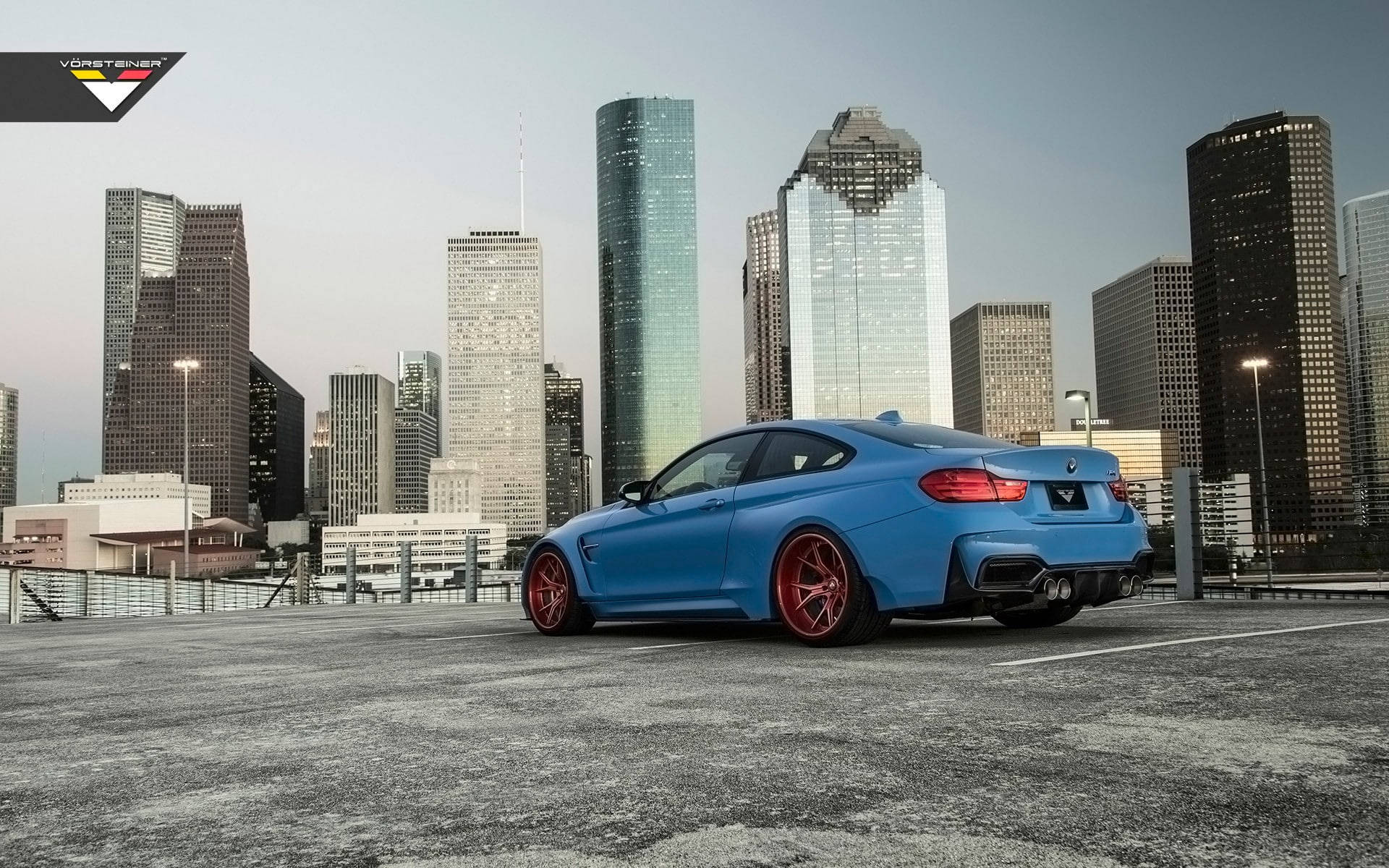 Blue BMW M4 GTRS4 Skyscrapers Wallpaper