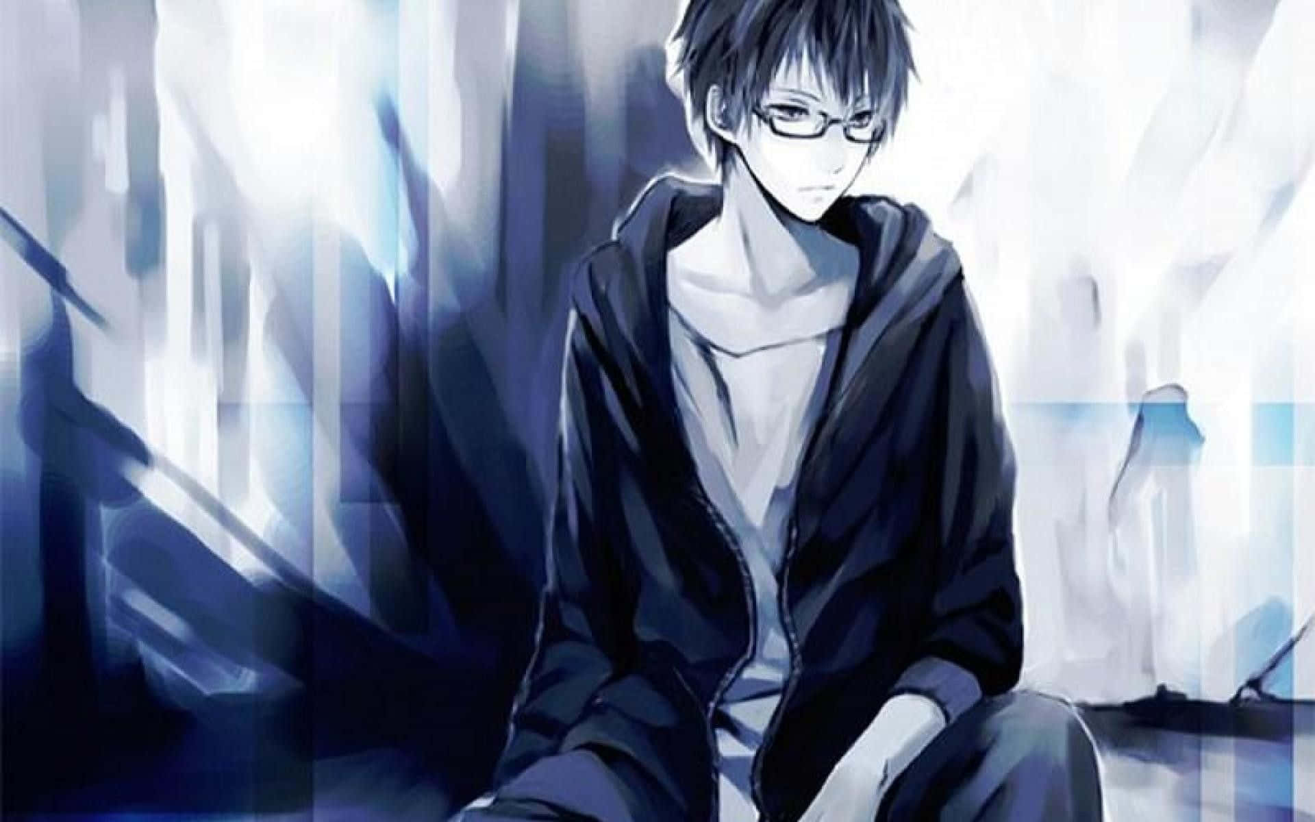 Animeblauer Junge Mit Brille Wallpaper