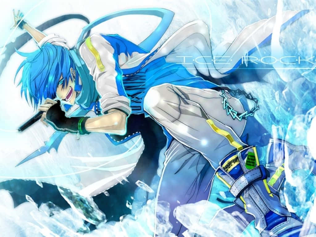 En blå anime karakter med blå hår og blå øjne Wallpaper