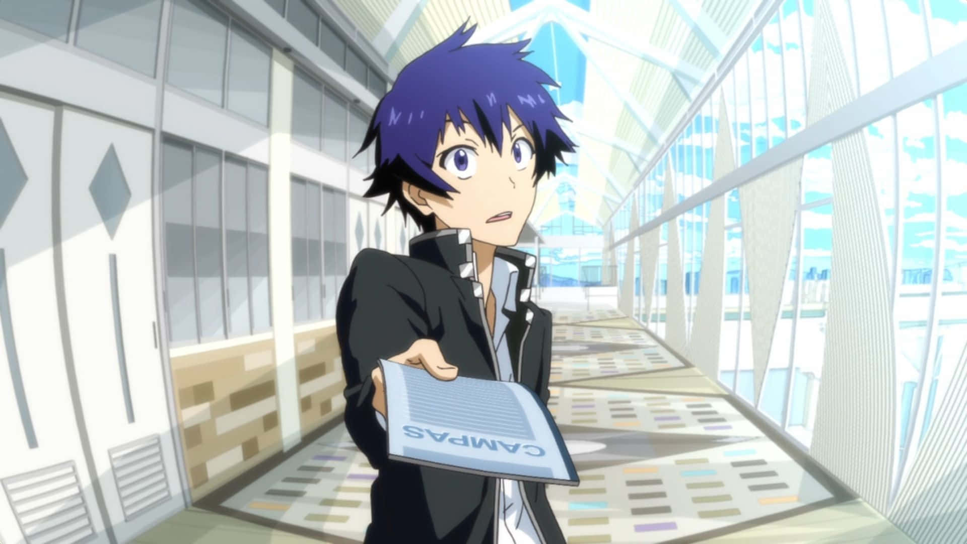 En dreng, der holder et blåt kort i sin hånd Wallpaper
