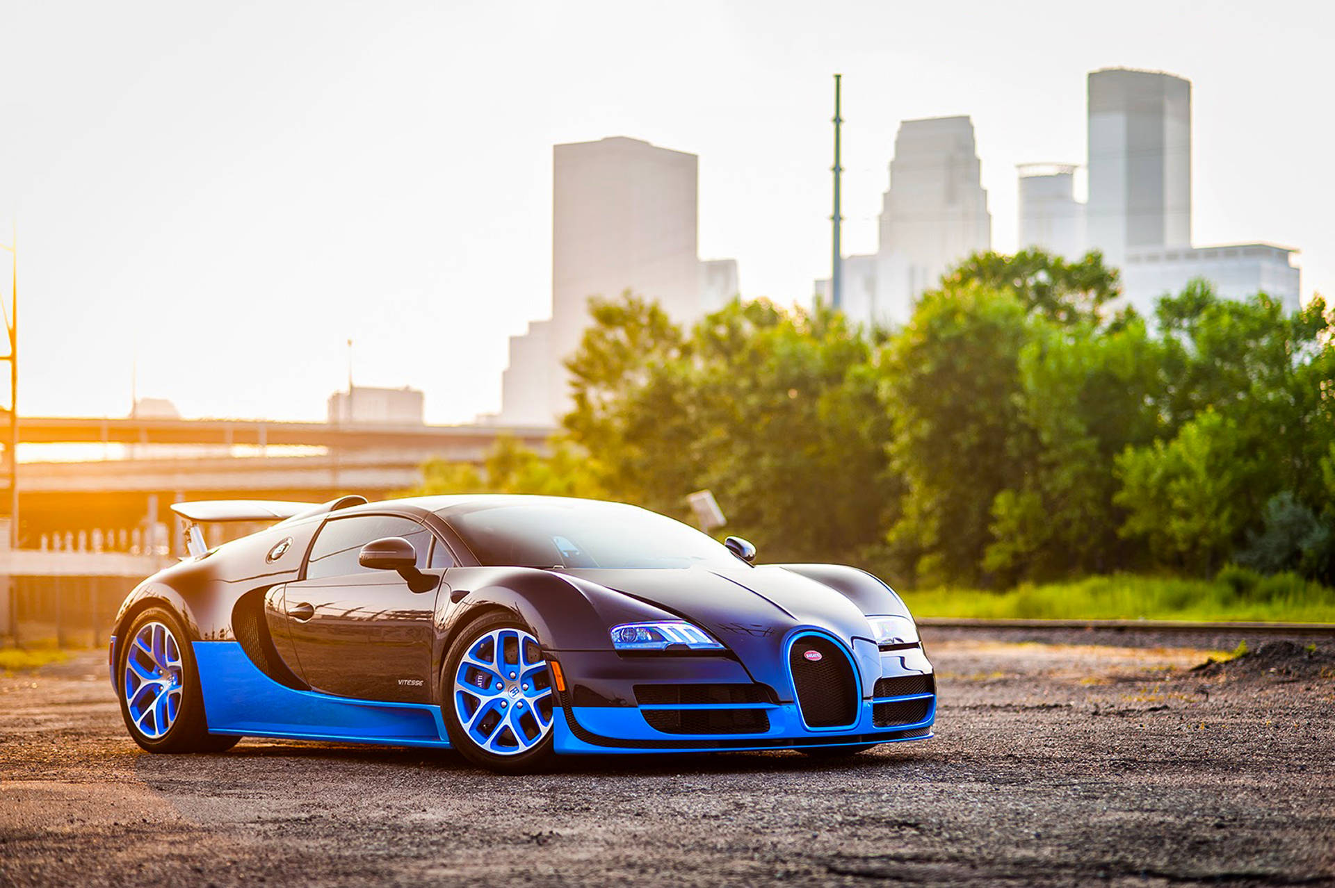 Blue Bugatti Veyron Sunrise Background