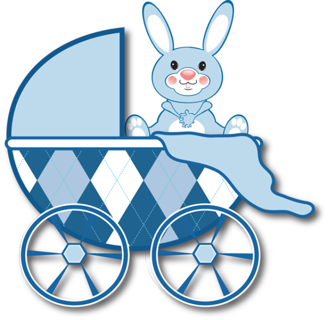 Blue Bunny Baby Stroller Illustration PNG