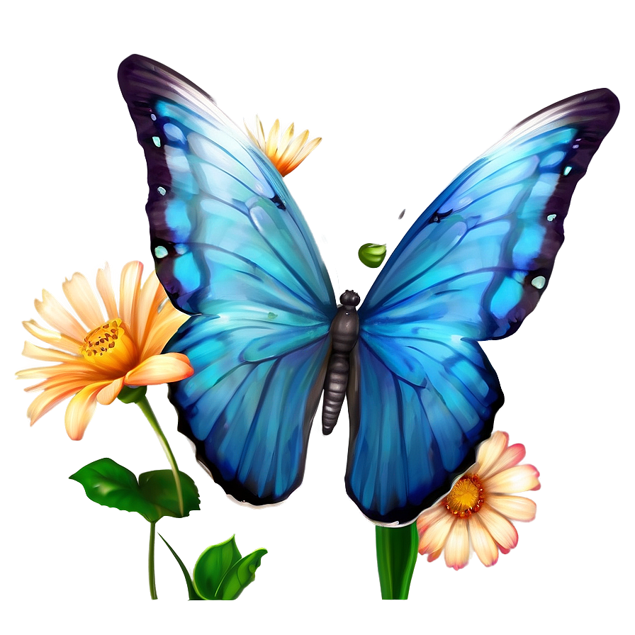 Blue Butterflies And Flowers Png 75 PNG