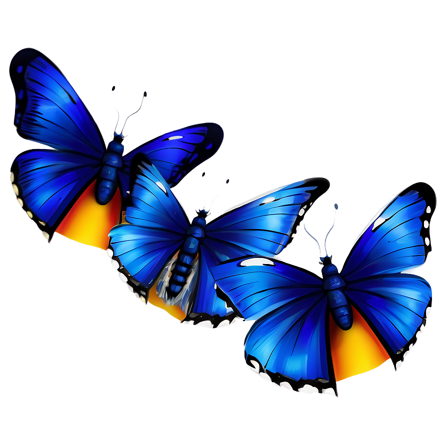 Blue Butterflies Illustration Png 06132024 PNG