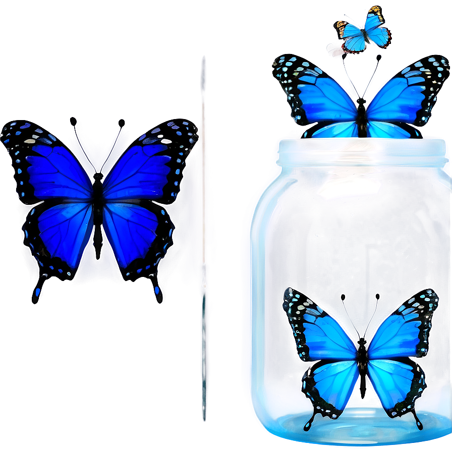 Blue Butterflies In Jar Png Flq57 PNG