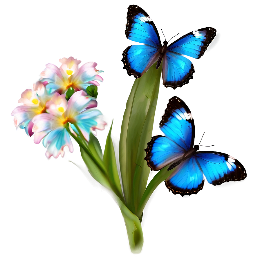 Blue Butterflies On Flower Png 06132024 PNG