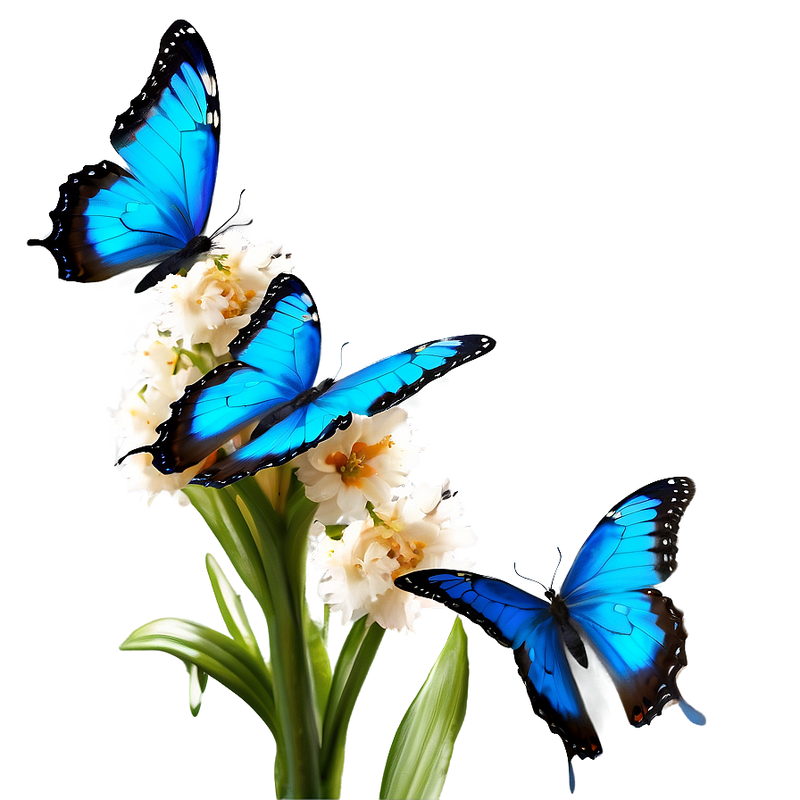 Blue Butterflies On Flower Png 12 PNG